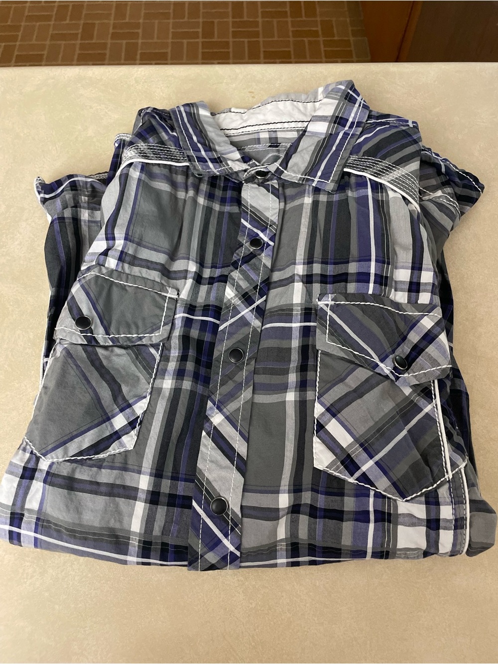 BKE Plaid Button-Down Shirt in Gray and Blue